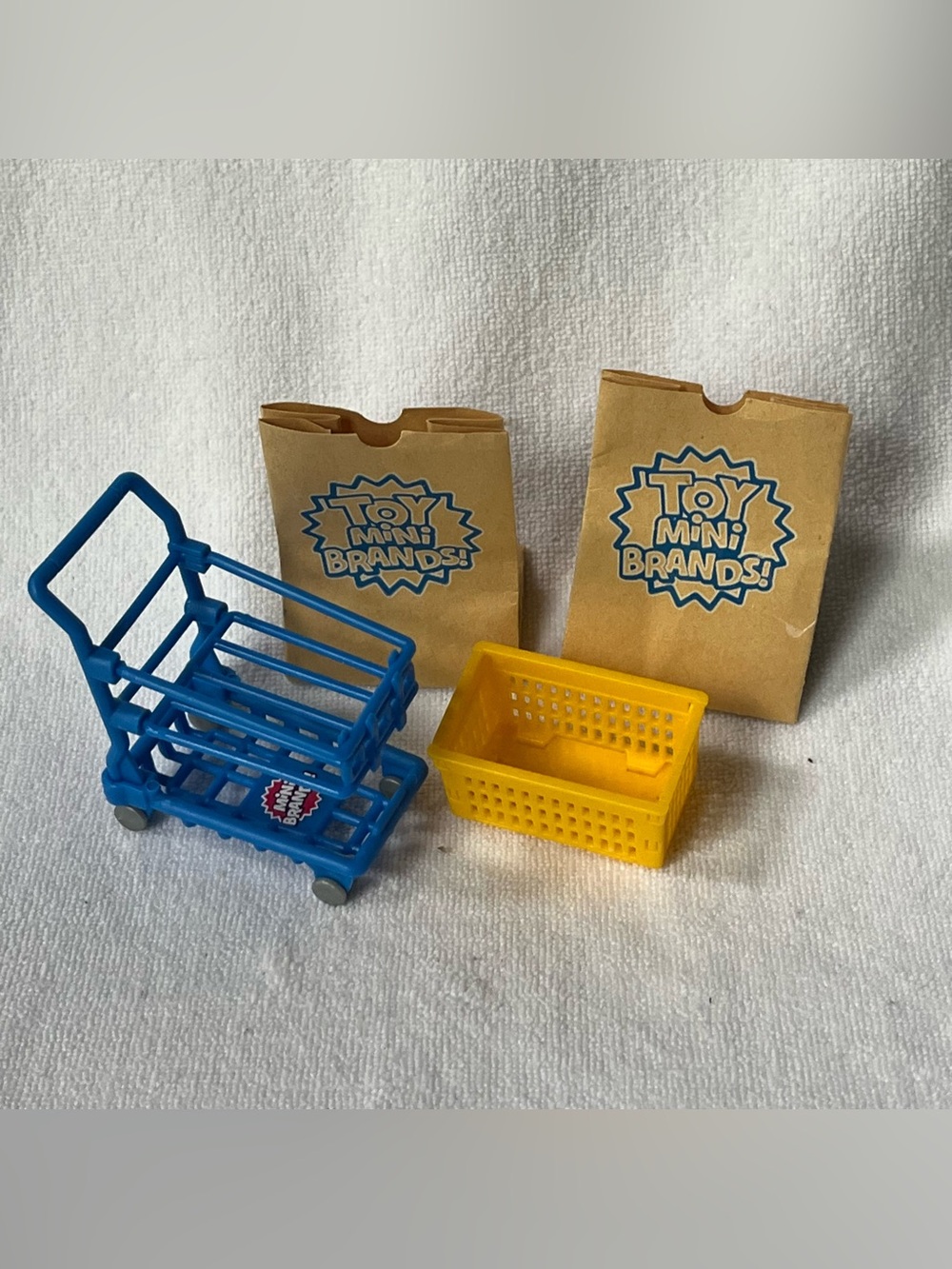 MINI BRANDS LOT Mini Mart SHOPPING CART Basket Paper Bags Grocery Store Set